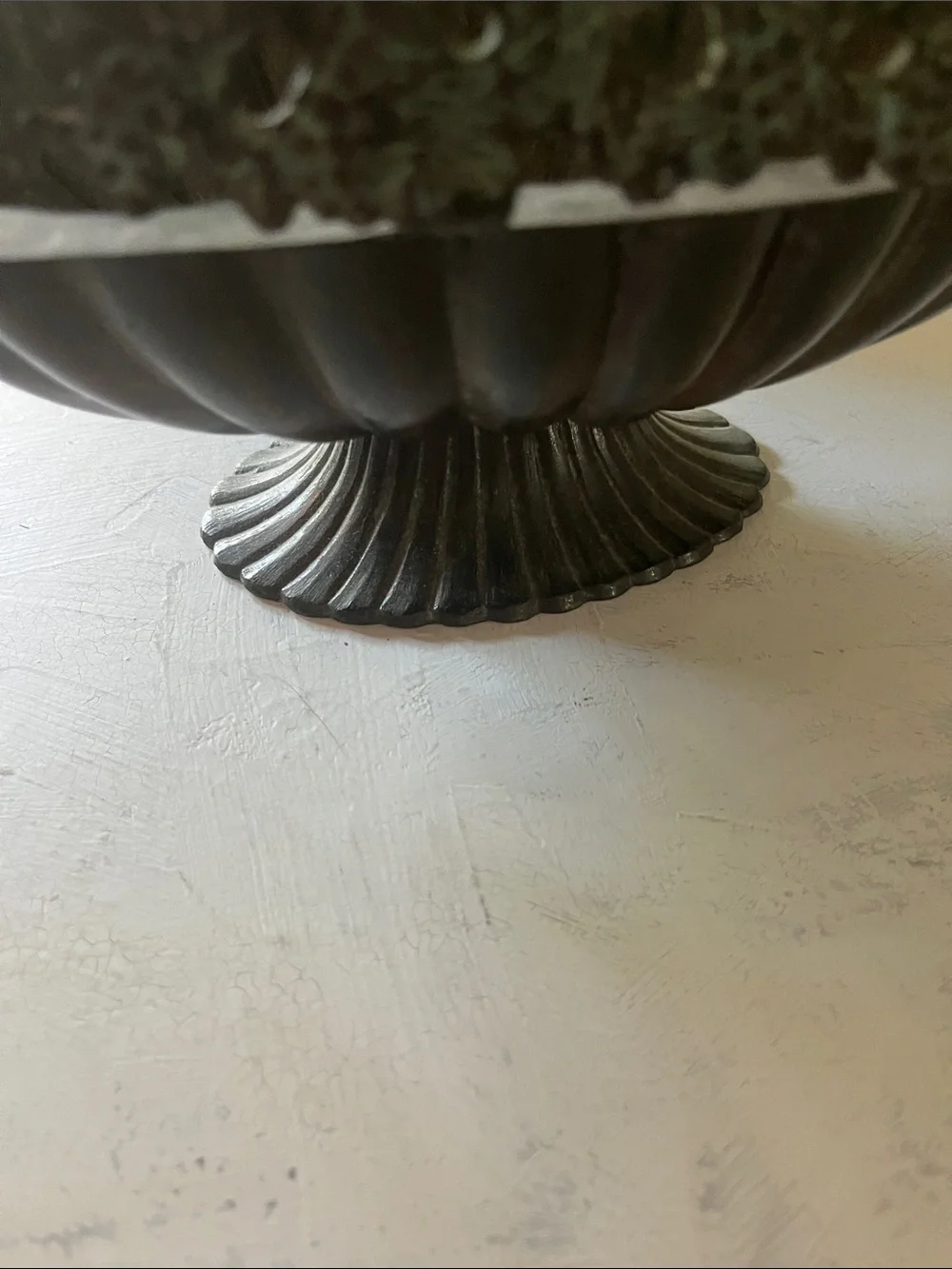 Ornate  vintage Metal Pedestal Bowl with Handles - Black Finish